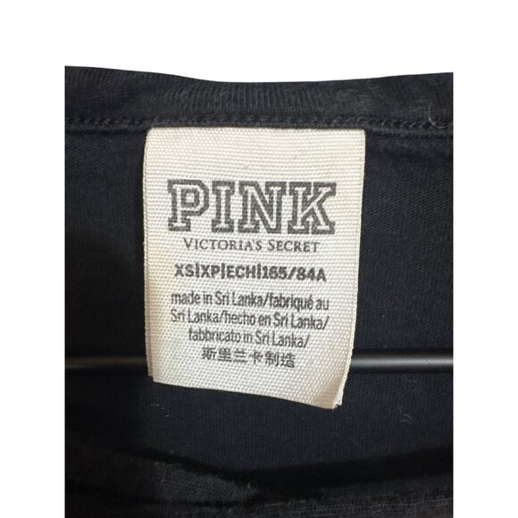 Y2K Victorias Secret PINK Womens XS Black‎ V-Neck Sequin Dog Tee - Picture 5 of 6